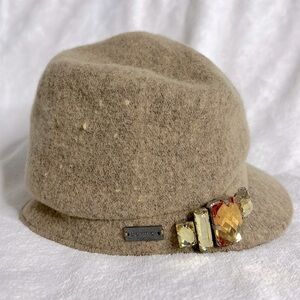 Betmar New York Rhinestone Wool Hat Cap Neutral beige color